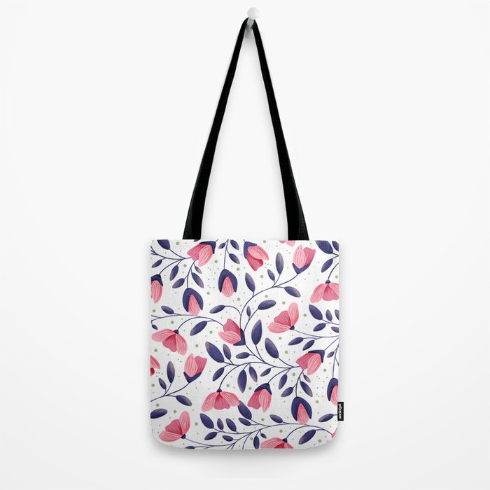 Pink and Blue Floral Tapestry, Poppy Seamless Pattern Tote Bag Gallery Image 2
