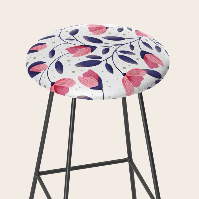 Pink and Blue Floral Tapestry, Poppy Seamless Pattern Stool Gallery Image 2
