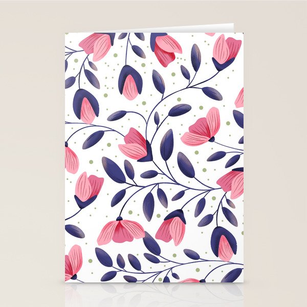 Pink and Blue Floral Tapestry, Poppy Seamless Pattern Stationery Card Gallery Image 2