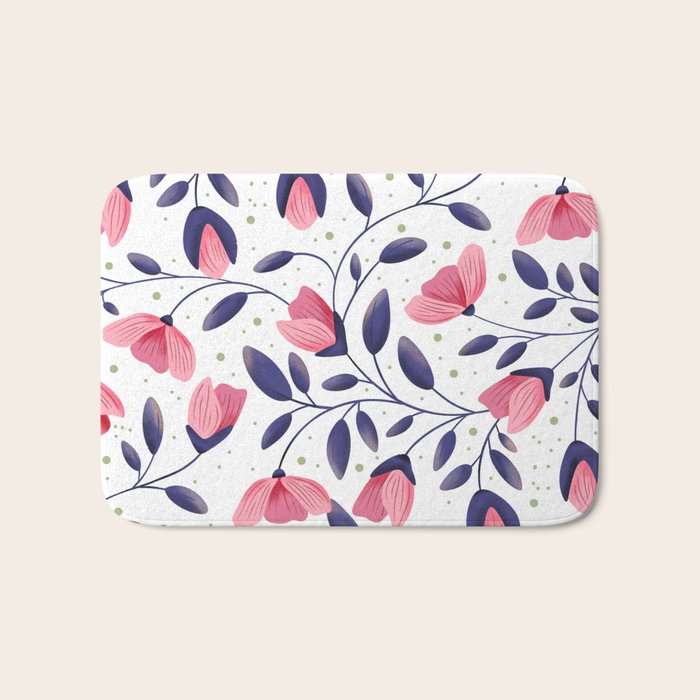 Pink and Blue Floral Tapestry, Poppy Seamless Pattern Bath Mat Gallery Image 1
