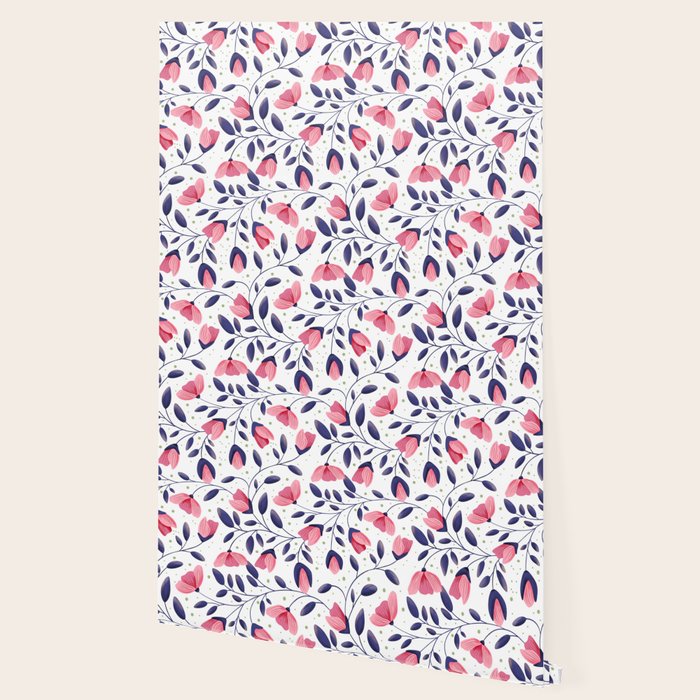 Pink and Blue Floral Tapestry, Poppy Seamless Pattern Wallpaper Gallery Image 2