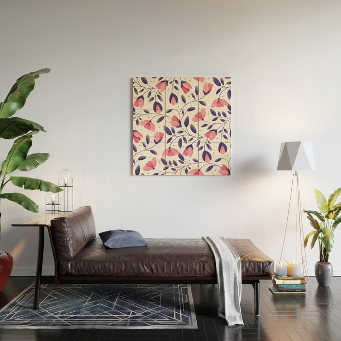 Pink and Blue Floral Tapestry, Poppy Seamless Pattern Wood Wall Art Gallery Image 2