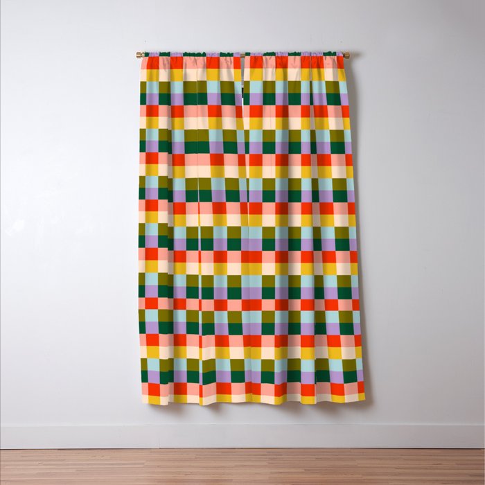 Checkered Rainbow Retro Vibe  Window Curtain Gallery Image 3