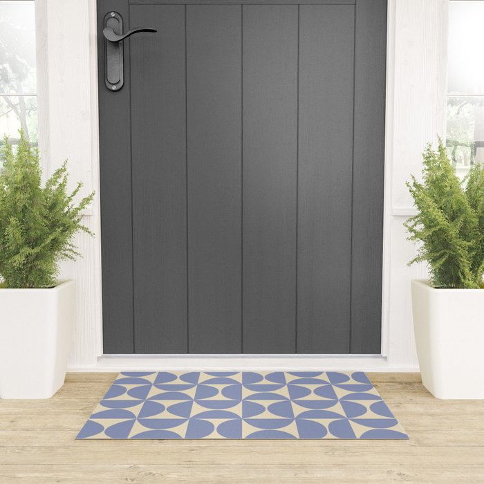 Mid Century Abstract Geometric Pattern in Blue Welcome Mat Gallery Image 3