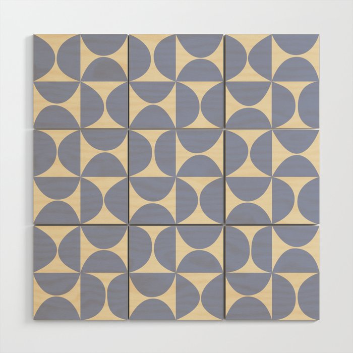 Mid Century Abstract Geometric Pattern in Blue Wood Wall Art Gallery Image 1