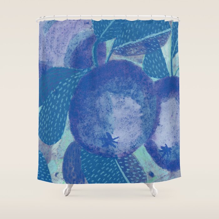 Fall Apple Orchard Painting in Cobalt Blue Shower Curtain Gallery Image 1