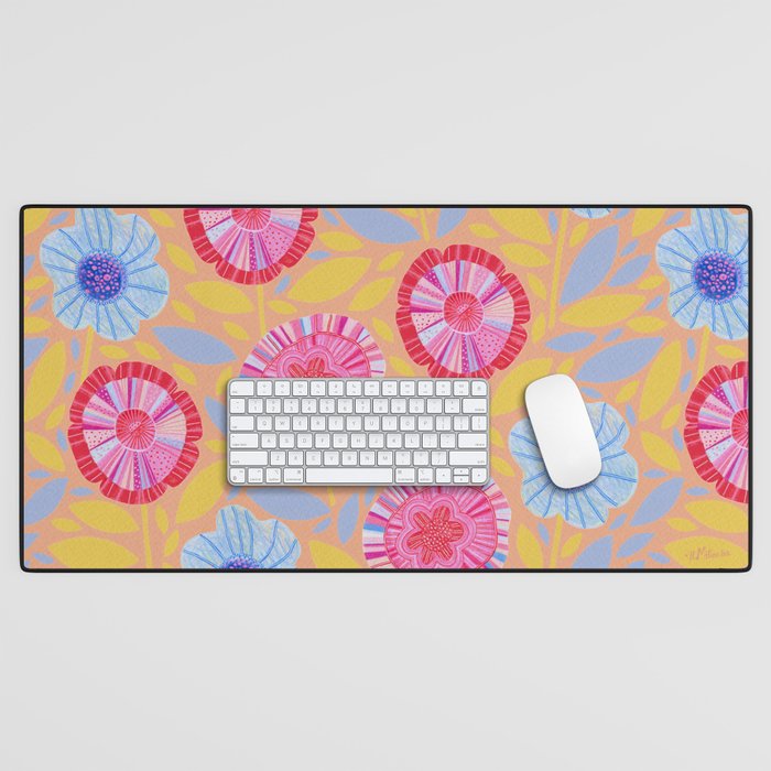 Folk Floral Blossoms in Pastel Pink Desk Mat Gallery Image 1