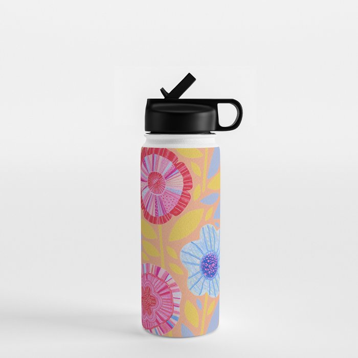 Folk Floral Blossoms in Pastel Pink Water Bottle Gallery Image 1