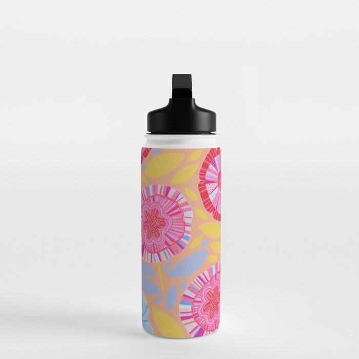Folk Floral Blossoms in Pastel Pink Water Bottle Gallery Image 3