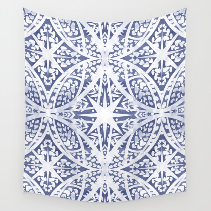 Leaves indigo fantasy tiled 4 Wall Tapestry Gallery Image 1