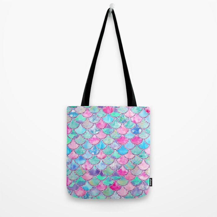 Colorful Pink and Blue Watercolor Trendy Glitter Mermaid Scales  Tote Bag Gallery Image 2