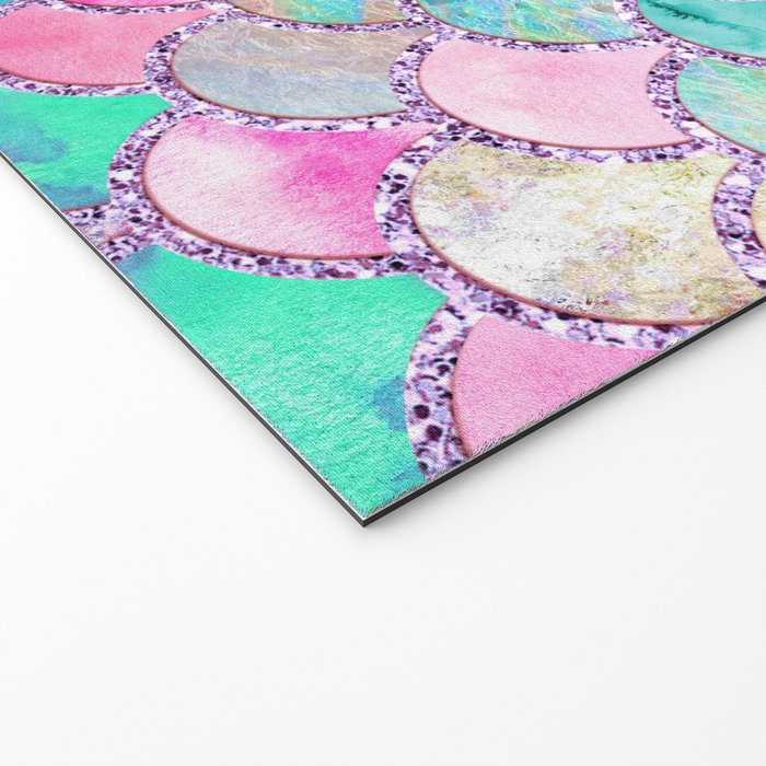 Colorful Pink and Blue Watercolor Trendy Glitter Mermaid Scales  Welcome Mat Gallery Image 2