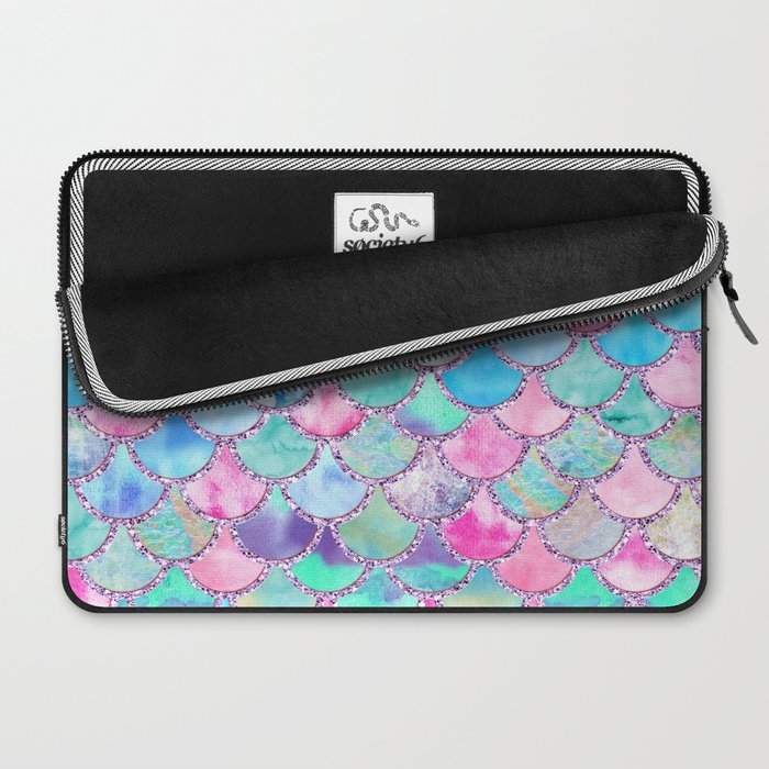 Colorful Pink and Blue Watercolor Trendy Glitter Mermaid Scales  Laptop Sleeve Gallery Image 2
