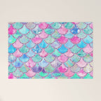 Colorful Pink and Blue Watercolor Trendy Glitter Mermaid Scales  Welcome Mat Gallery Image 1