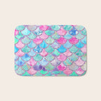 Colorful Pink and Blue Watercolor Trendy Glitter Mermaid Scales  Bath Mat Gallery Image 1