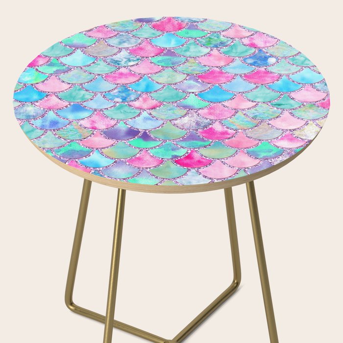 Colorful Pink and Blue Watercolor Trendy Glitter Mermaid Scales  Side Table Gallery Image 2