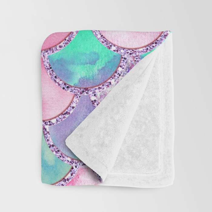 Colorful Pink and Blue Watercolor Trendy Glitter Mermaid Scales  Throw Blanket Gallery Image 3