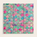 Colorful Pink and Blue Watercolor Trendy Glitter Mermaid Scales  Wood Wall Art Gallery Image 1