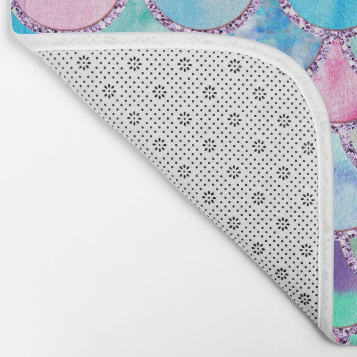 Colorful Pink and Blue Watercolor Trendy Glitter Mermaid Scales  Bath Mat Gallery Image 2