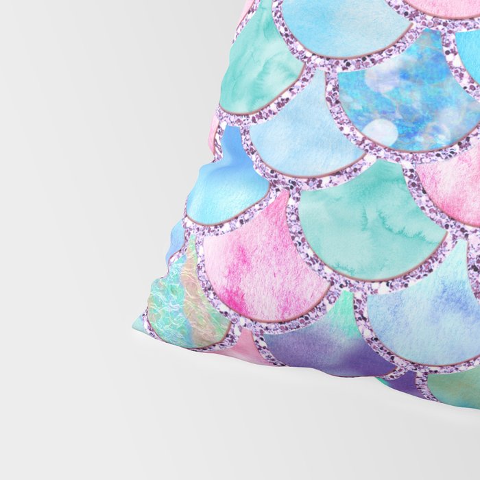 Colorful Pink and Blue Watercolor Trendy Glitter Mermaid Scales  Pillow Sham Gallery Image 4