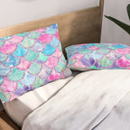 Colorful Pink and Blue Watercolor Trendy Glitter Mermaid Scales  Pillow Sham Gallery Image 2