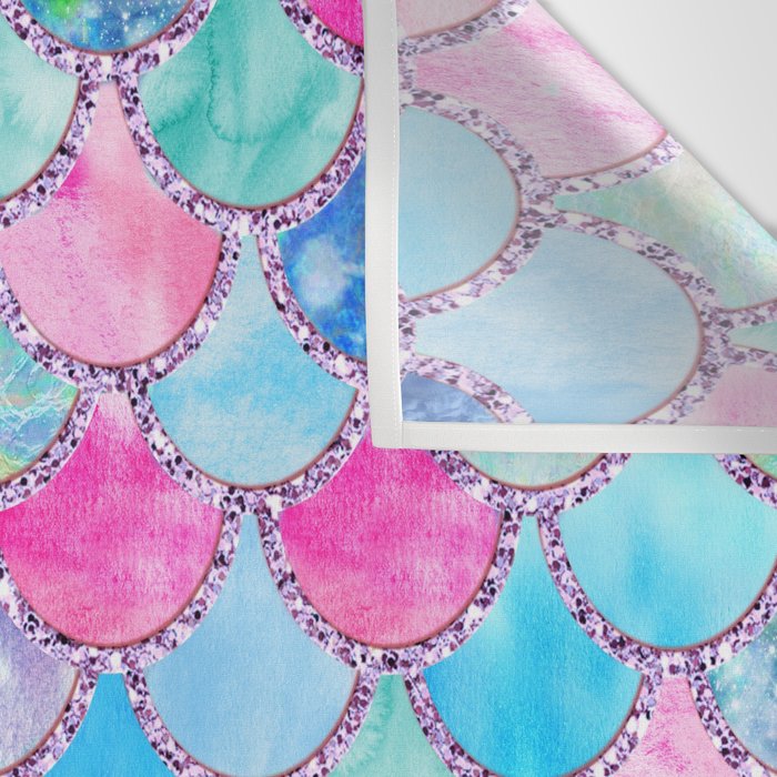 Colorful Pink and Blue Watercolor Trendy Glitter Mermaid Scales  Wall Tapestry Gallery Image 3