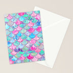 Colorful Pink and Blue Watercolor Trendy Glitter Mermaid Scales  Stationery Card Gallery Image 2