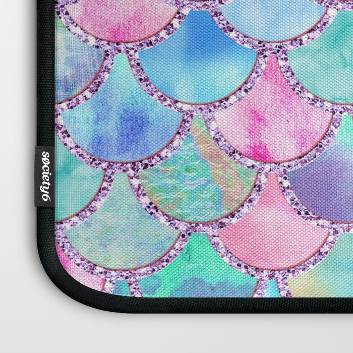 Colorful Pink and Blue Watercolor Trendy Glitter Mermaid Scales  Laptop Sleeve Gallery Image 3