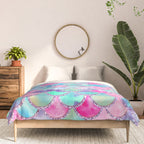 Colorful Pink and Blue Watercolor Trendy Glitter Mermaid Scales  Comforter Gallery Image 3