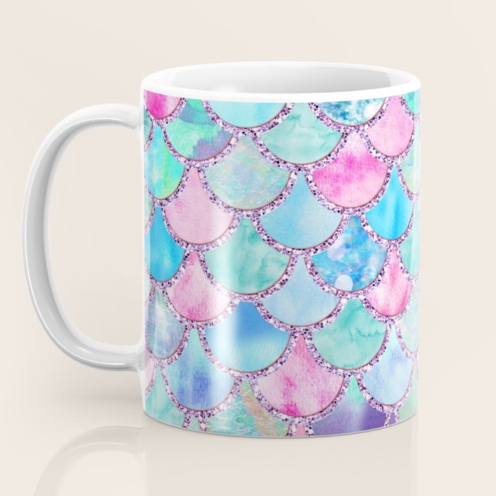 Colorful Pink and Blue Watercolor Trendy Glitter Mermaid Scales  Coffee Mug Gallery Image 3