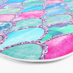 Colorful Pink and Blue Watercolor Trendy Glitter Mermaid Scales  Bath Mat Gallery Image 3