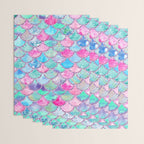 Colorful Pink and Blue Watercolor Trendy Glitter Mermaid Scales  Wrapping Paper Gallery Image 3