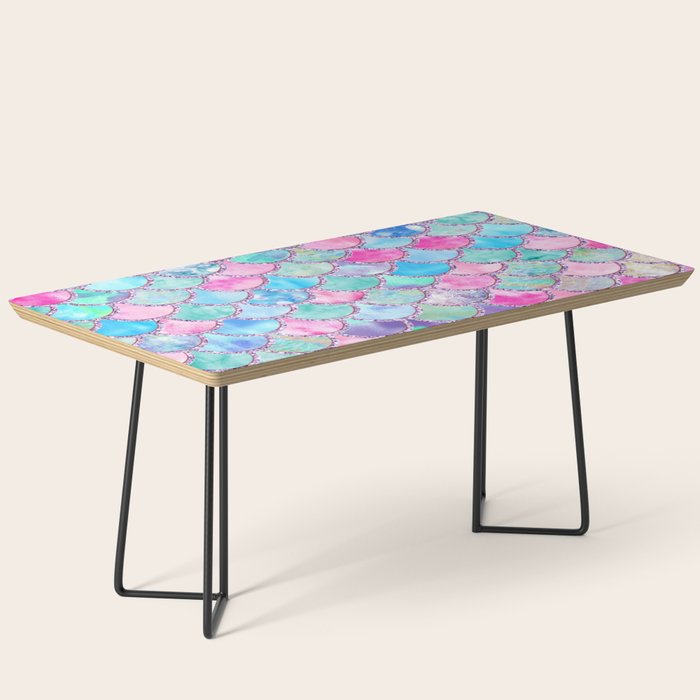 Colorful Pink and Blue Watercolor Trendy Glitter Mermaid Scales  Coffee Table Gallery Image 1