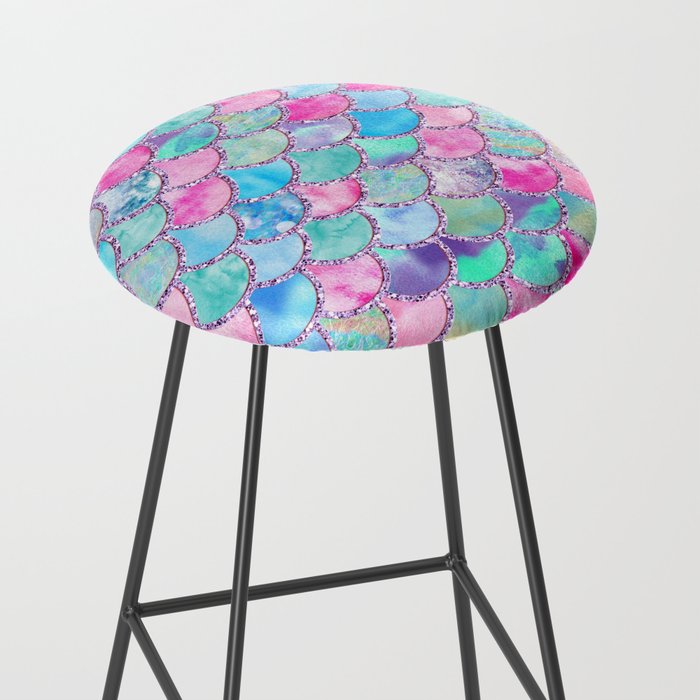 Colorful Pink and Blue Watercolor Trendy Glitter Mermaid Scales  Stool Gallery Image 2