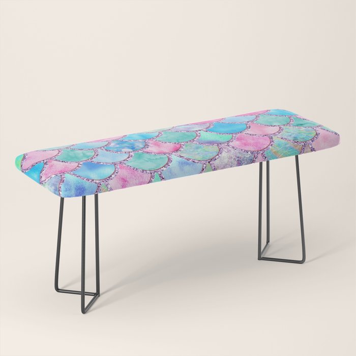 Colorful Pink and Blue Watercolor Trendy Glitter Mermaid Scales  Bench Gallery Image 1