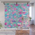 Colorful Pink and Blue Watercolor Trendy Glitter Mermaid Scales  Wall Mural Gallery Image 1