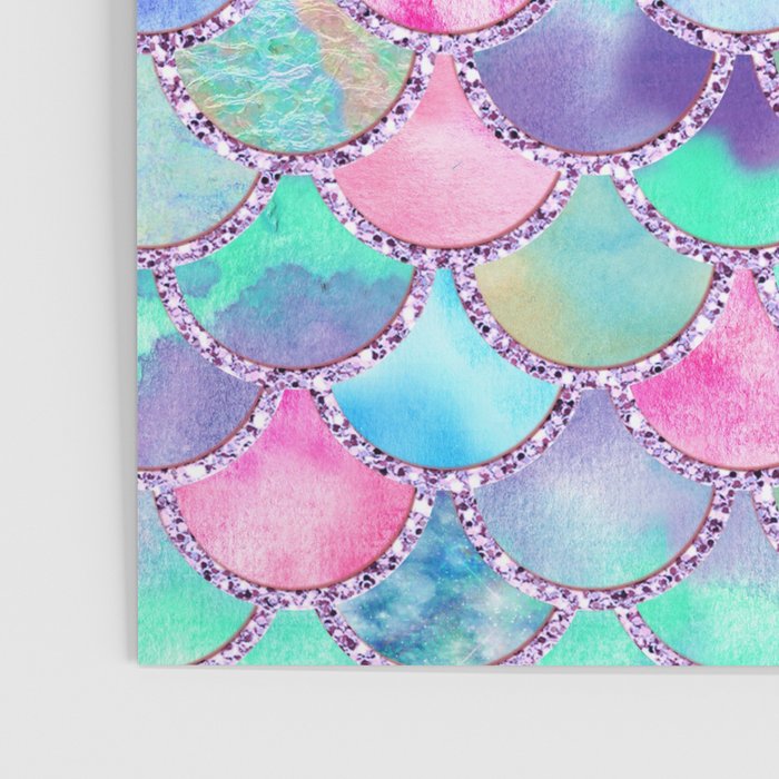 Colorful Pink and Blue Watercolor Trendy Glitter Mermaid Scales  Poster Gallery Image 3