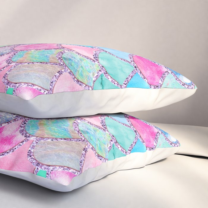 Colorful Pink and Blue Watercolor Trendy Glitter Mermaid Scales  Pillow Sham Gallery Image 3