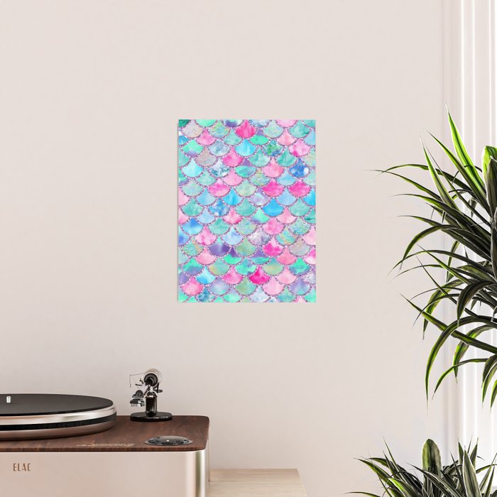 Colorful Pink and Blue Watercolor Trendy Glitter Mermaid Scales  Poster Gallery Image 2