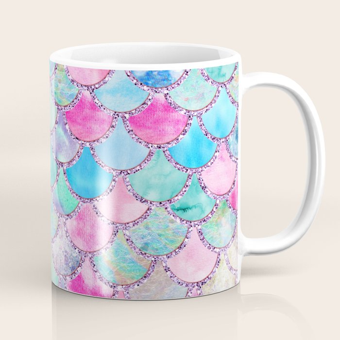 Colorful Pink and Blue Watercolor Trendy Glitter Mermaid Scales  Coffee Mug Gallery Image 1