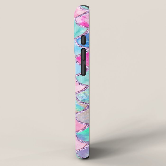 Colorful Pink and Blue Watercolor Trendy Glitter Mermaid Scales  iPhone Case Gallery Image 2