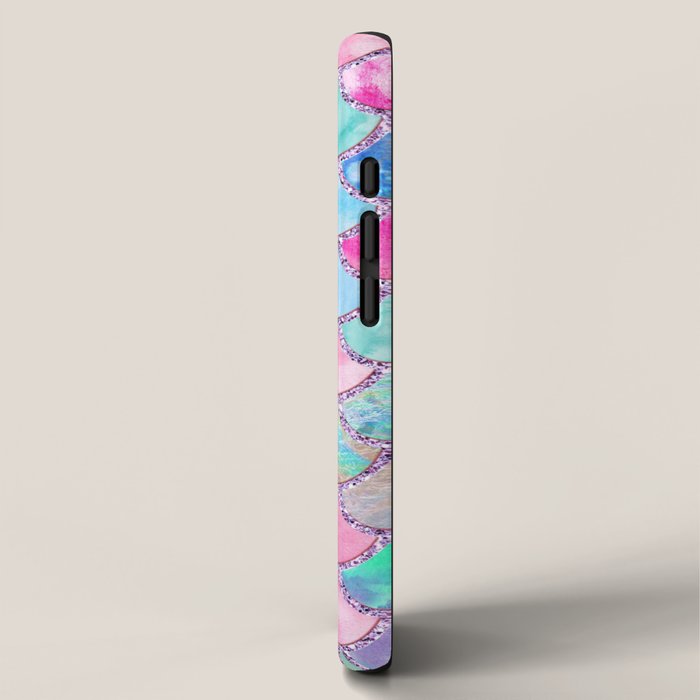 Colorful Pink and Blue Watercolor Trendy Glitter Mermaid Scales  iPhone Case Gallery Image 2