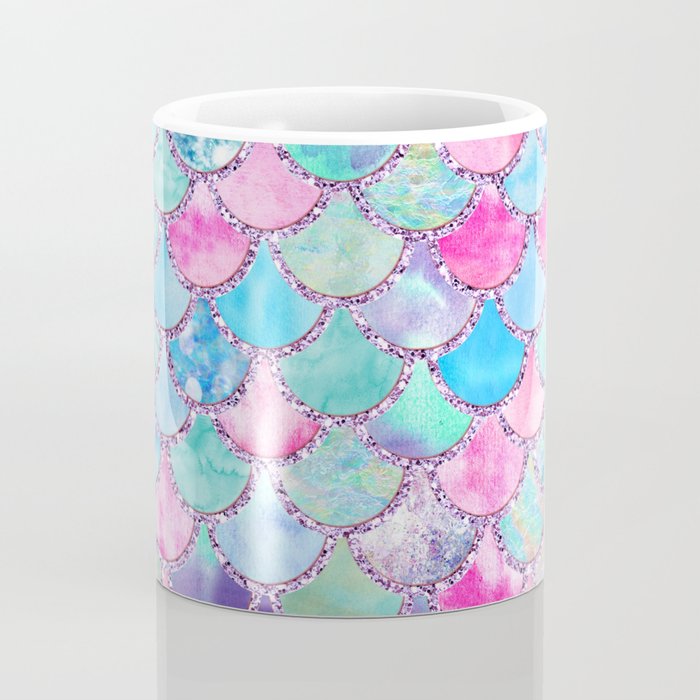 Colorful Pink and Blue Watercolor Trendy Glitter Mermaid Scales  Coffee Mug Gallery Image 4