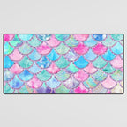 Colorful Pink and Blue Watercolor Trendy Glitter Mermaid Scales  Desk Mat Gallery Image 3