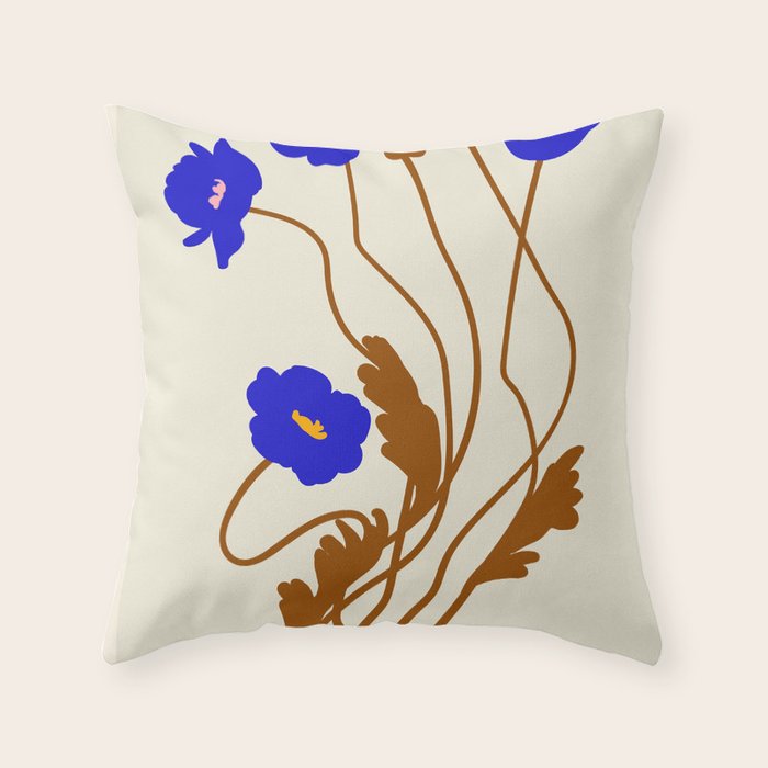 Flower Market, Madrid, blue boho bouquet Throw Pillow Gallery Image 6
