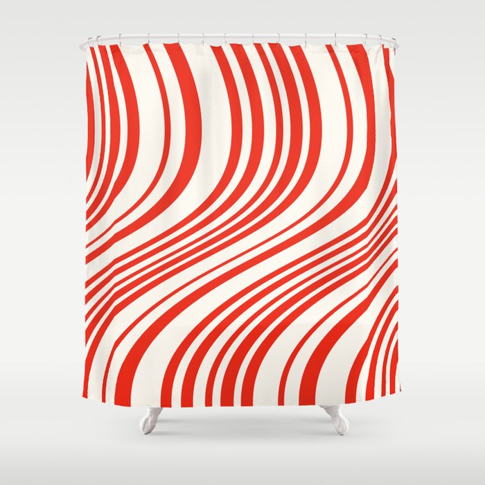 Wavy Stripes I - Red & White Candy Cane Shower Curtain Gallery Image 1