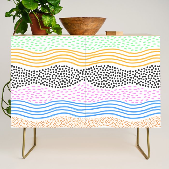 Abstract hand drawn shapes doodle pattern Credenza Gallery Image 1