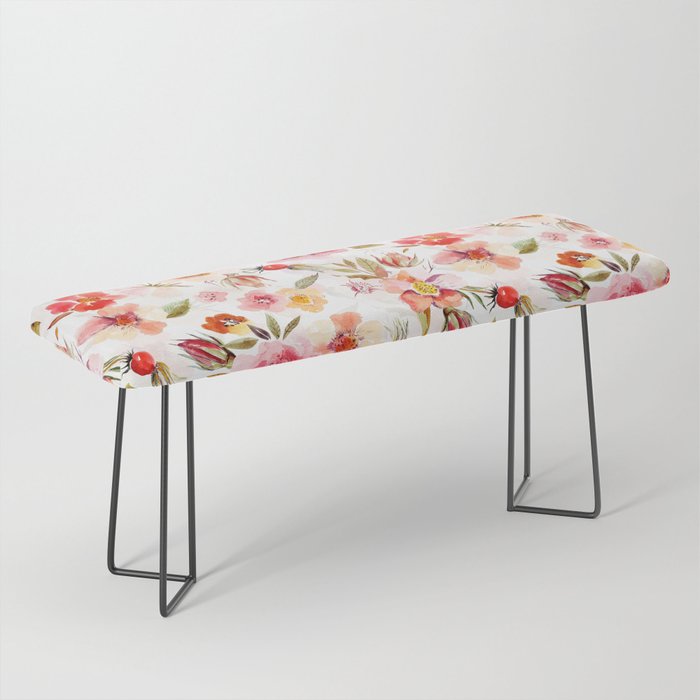 Hygge Watercolor Midsummer Dogroses Pattern  Bench Gallery Image 1