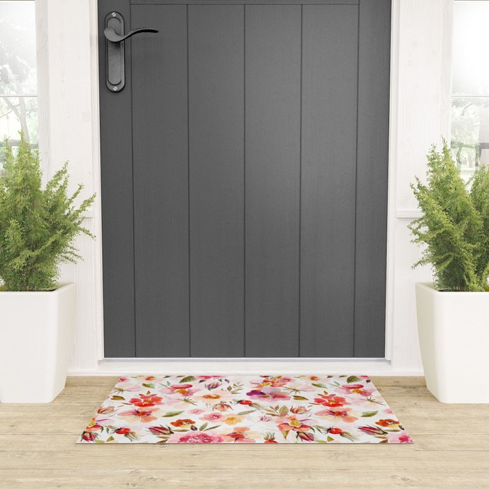 Hygge Watercolor Midsummer Dogroses Pattern  Welcome Mat Gallery Image 3