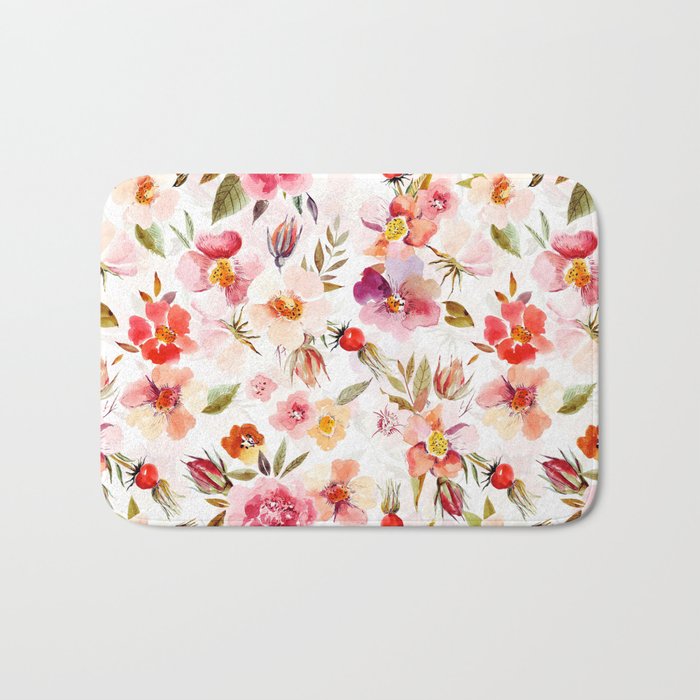 Hygge Watercolor Midsummer Dogroses Pattern  Bath Mat Gallery Image 1